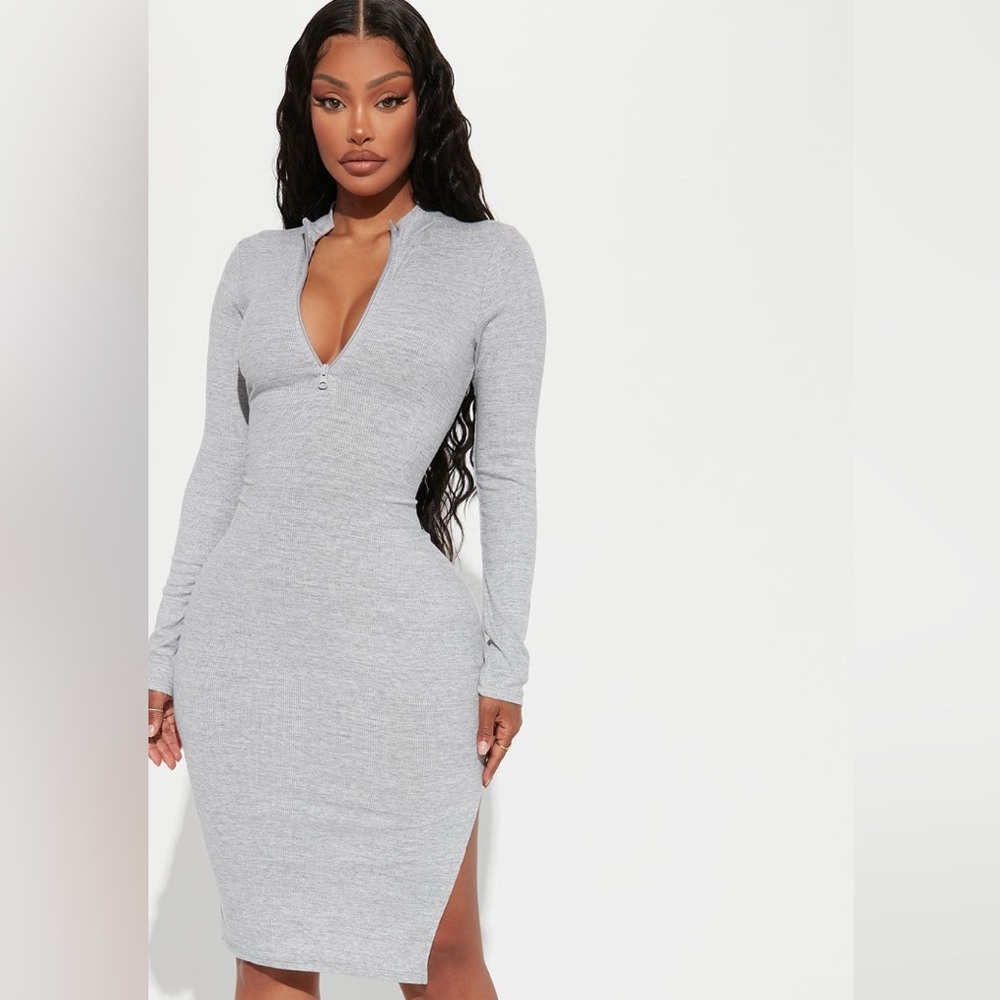 Fashion Nova Gray Long Sleeve Dress